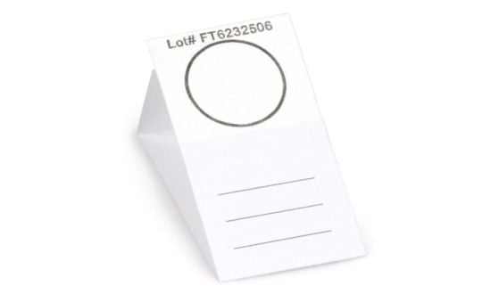 Example of a single sample FTA Card. FTA Cards are commonly used to take and preserve DNA Samples.