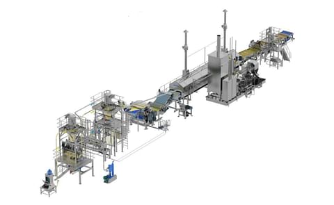 Full view of Sinobake’s fully automated compound potato chip production line Full view of Sinobake’s fully automated compound potato chip production line