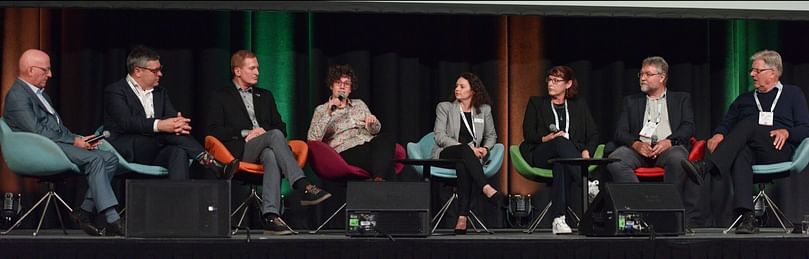 The Global Potato Panel and discussion with (LR) Simon Heck (CIP), Brett Fifield, (CEO, Hort Innovation), Blair Richardson (CEO, Potatoes USA), Hannah Brown (Executive Director, SARDI), Sonia Waterson (EO, Potatoes Australia), Kate Trufitt (CEO, Potatoes New Zealand), Willie Jacobs (CEO, Potatoes South Africa) and Peter VanderZaag (President, WPC)