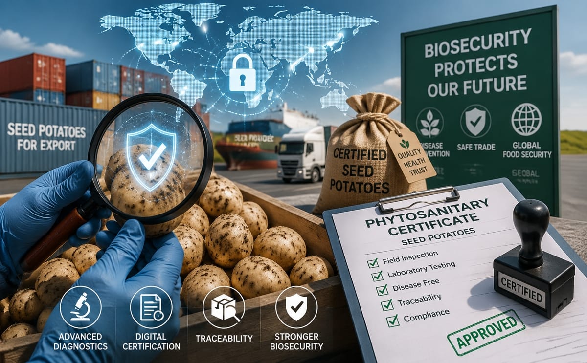 Global seed potato trade moves toward stronger biosecurity as certification, advanced diagnostics, and phytosanitary controls protect international supply chains.