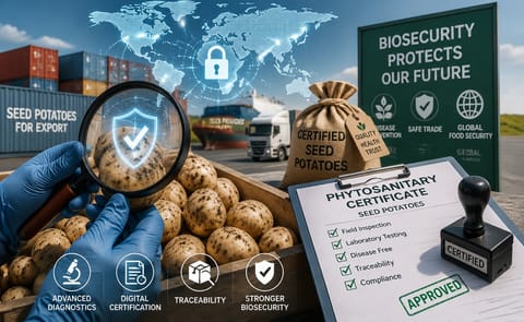 Global seed potato trade moves toward stronger biosecurity as certification, advanced diagnostics, and phytosanitary controls protect international supply chains. Global seed potato trade moves toward stronger biosecurity as certification, advanced diagnostics, and phytosanitary controls protect international supply chains.