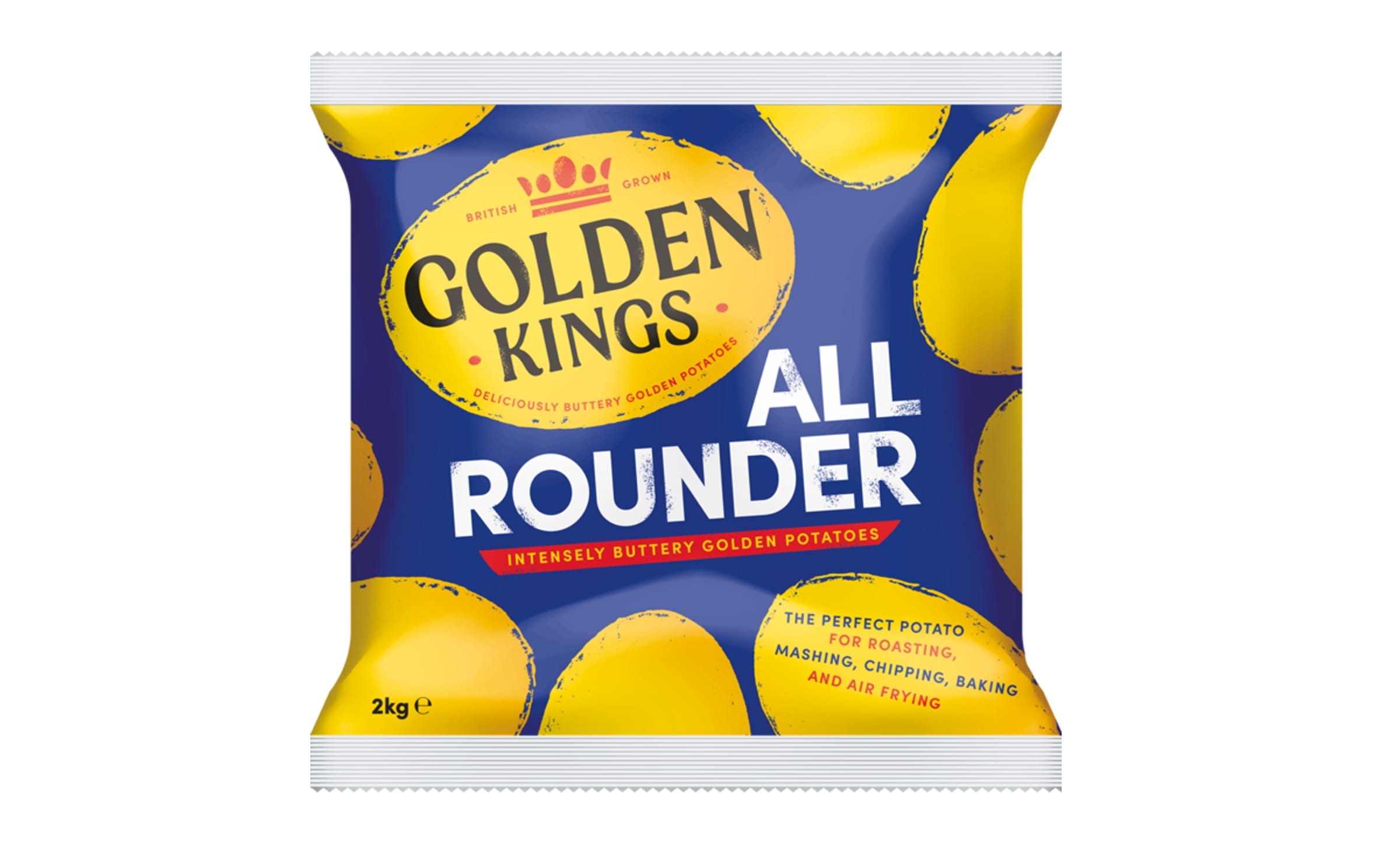 Golden Kings’ distinctive packaging highlights the brand’s premium buttery golden potatoes, now back on Sainsbury’s shelves across the UK.