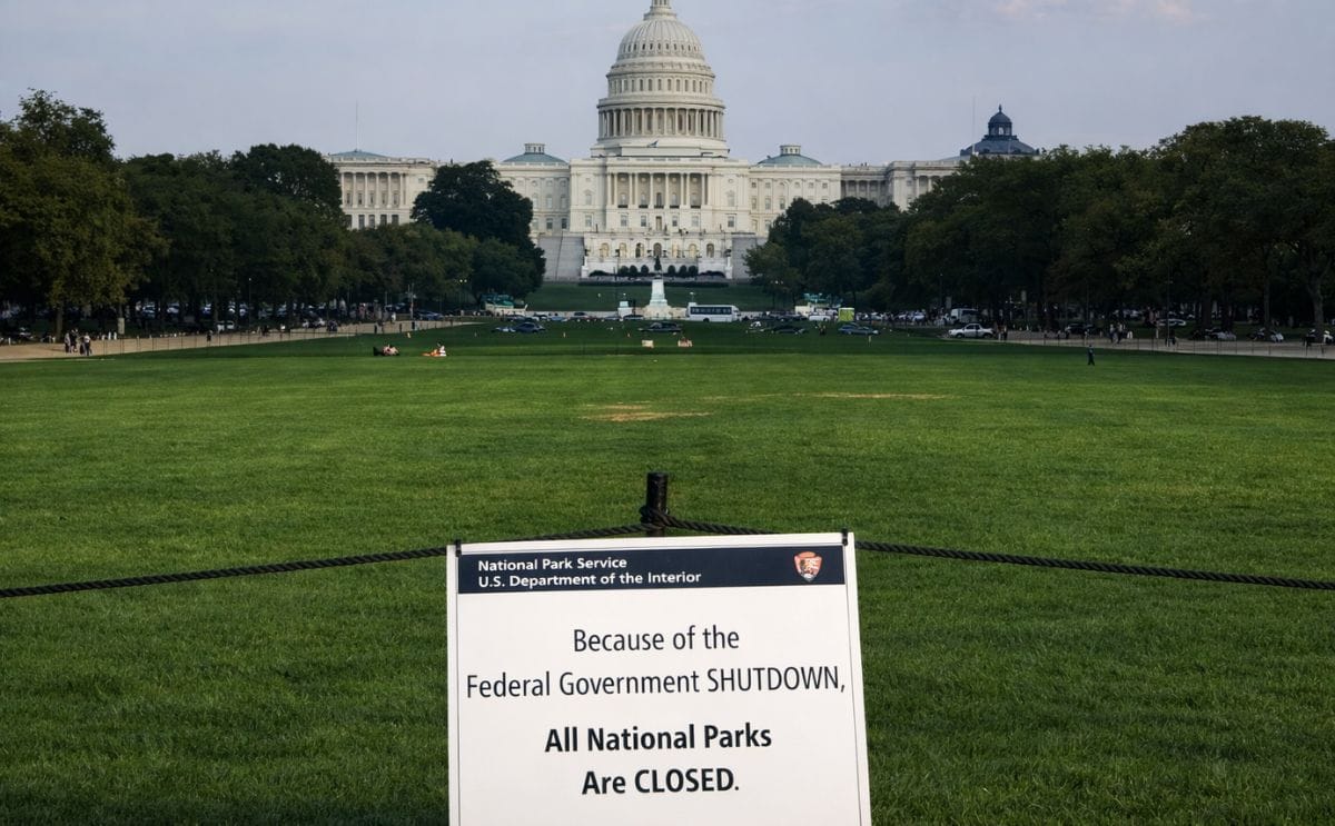 Units of the National Park System are closed during a federal government shutdown. Shown here is the National Mall closed during the 2013 shutdown
