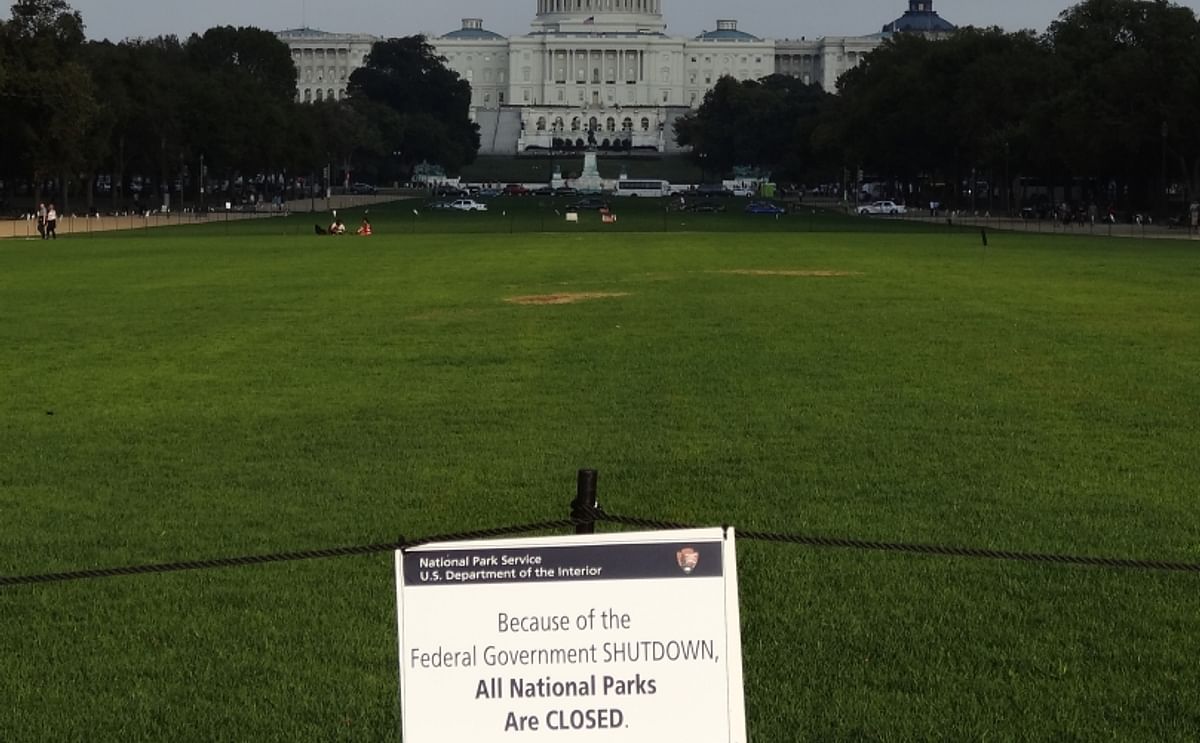 Units of the National Park System are closed during a federal government shutdown. Shown here is the National Mall closed during the 2013 shutdown