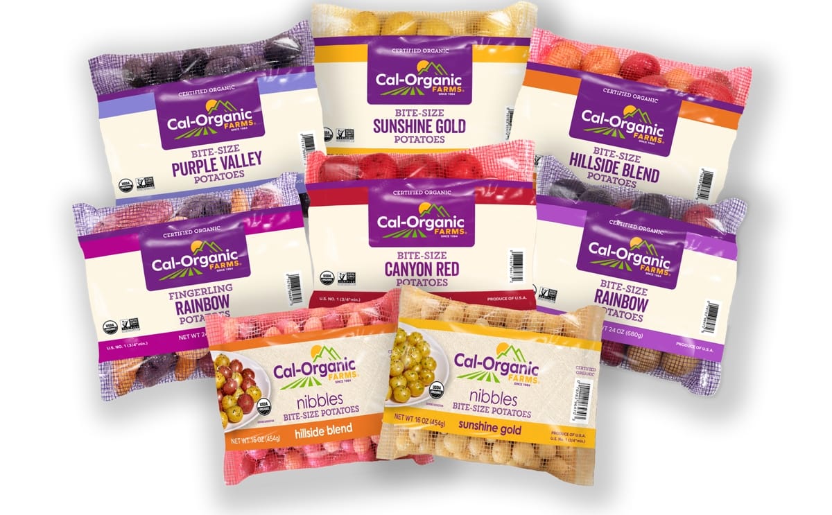 Cal-Organic Farms, part of Grimmway Produce Group, introduces its new year-round organic bite-size potato lineup in convenient mesh pillow packs, featuring multiple varieties including gold, red, medley, and fingerling options. Cal-Organic Farms, part of Grimmway Produce Group, introduces its new year-round organic bite-size potato lineup in convenient mesh pillow packs, featuring multiple varieties including gold, red, medley, and fingerling options.