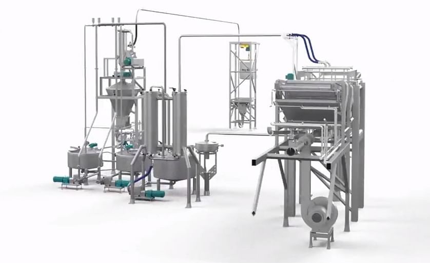 Overview of the Gpi Batterline as it would be applied for a potato processing line, with the batter applicator in the foreground.