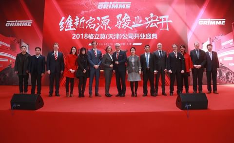 Christoph, Christine and Franz Grimme (Center) and Franz-Bernd Kruthaup (3rd from left) at the inauguration of Grimme's new production facility in Tianjin, China. Christoph, Christine and Franz Grimme (Center) and Franz-Bernd Kruthaup (3rd from left) at the inauguration of Grimme's new production facility in Tianjin, China.