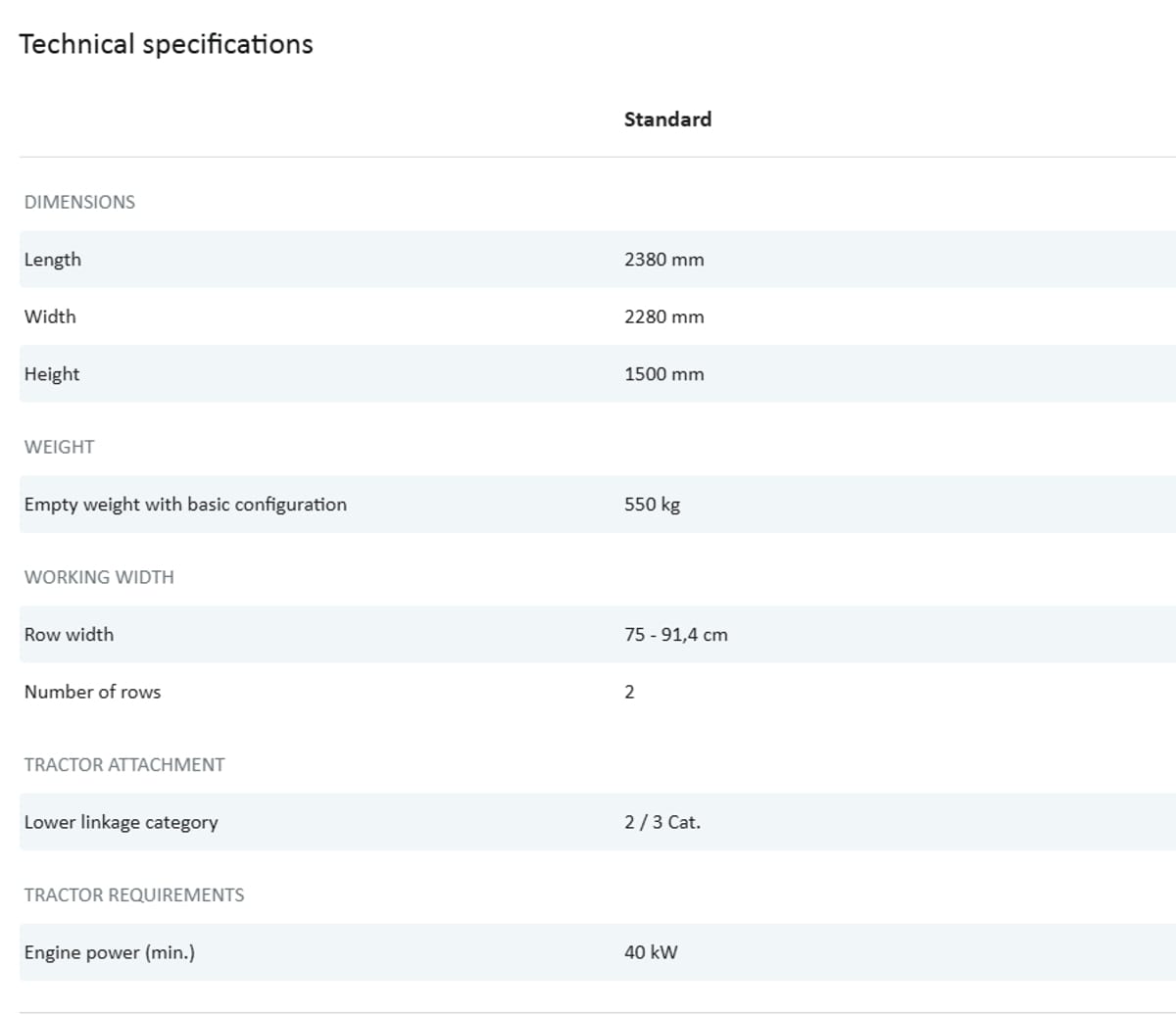 CAPTION GRIMME GF 400 Technical specifications