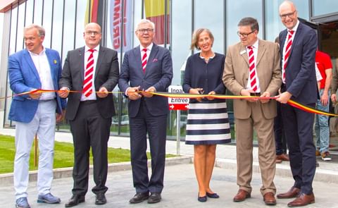 The ribbon cutting From left to right: Christian Vanderstichelen (former Importer), Vincent Ramard (CEO GRIMME France), Franz und Christine Grimme, Stefan Rüdig (CEO GRIMME Belgium) and the CEO of GRIMME Landmaschinenfabrik Sebastian Talg. The ribbon cutting From left to right: Christian Vanderstichelen (former Importer), Vincent Ramard (CEO GRIMME France), Franz und Christine Grimme, Stefan Rüdig (CEO GRIMME Belgium) and the CEO of GRIMME Landmaschinenfabrik Sebastian Talg.