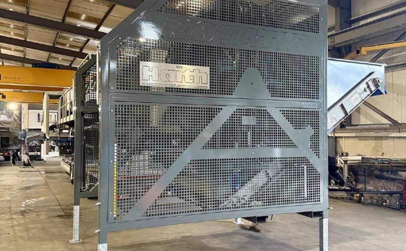 The 2026 Haith Rota-Tip TE, redesigned for the European market with a reduced footprint and forklift pockets for easier transport and installation