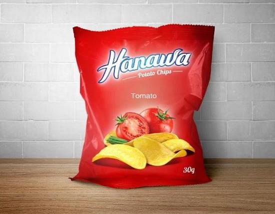 One of the various flavours of Hanawa Potato Chips: tomato One of the various flavours of Hanawa Potato Chips: tomato