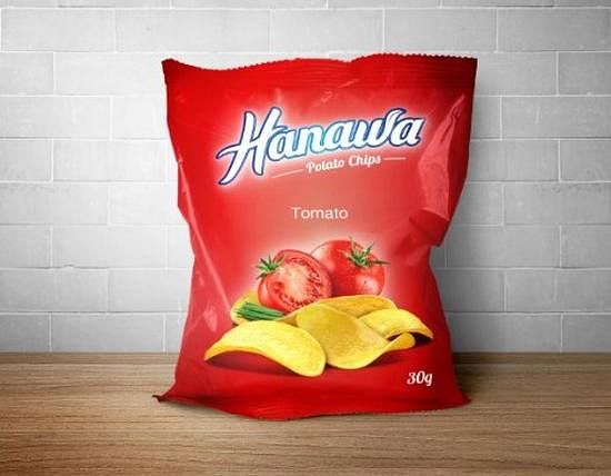 One of the various flavours of Hanawa Potato Chips: tomato