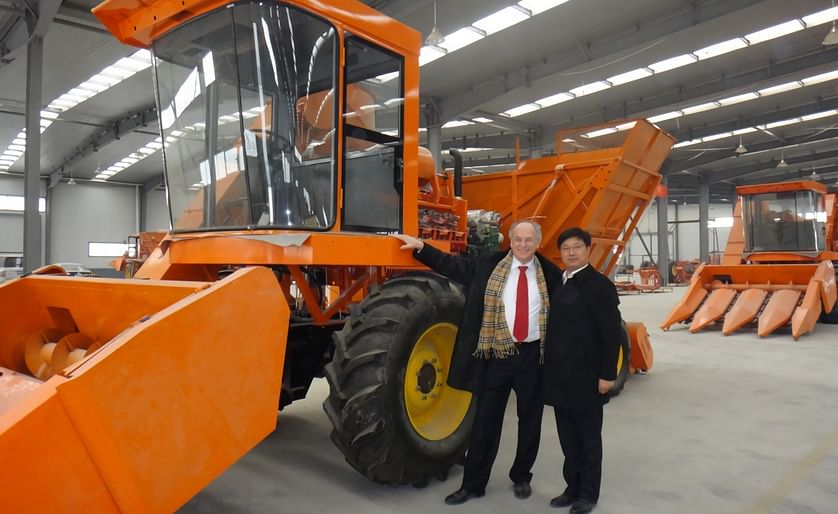 Jan Hak presenting the new line of HAKING Harvesters and Tractors manufactured in the HakHandan Agro, Food & Technology Industrial Development in Hebei Province (Courtesy: Hak and Partners)
