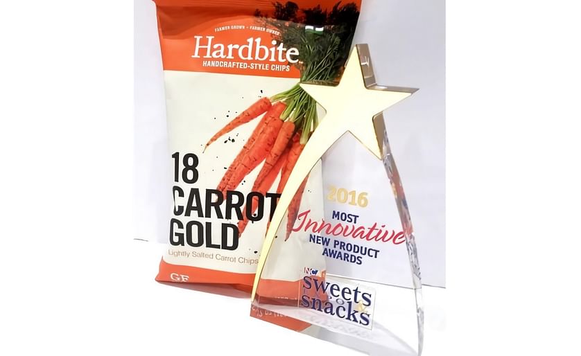 Hardbite “18 Carrot Gold” Carrot Chip, by Naturally Homegrown Foods Ltd. wins the 2016 Most Innovative New Product Award - Salty Snack by the National Confectioners Association at the recent Sweets &amp; Snacks Expo