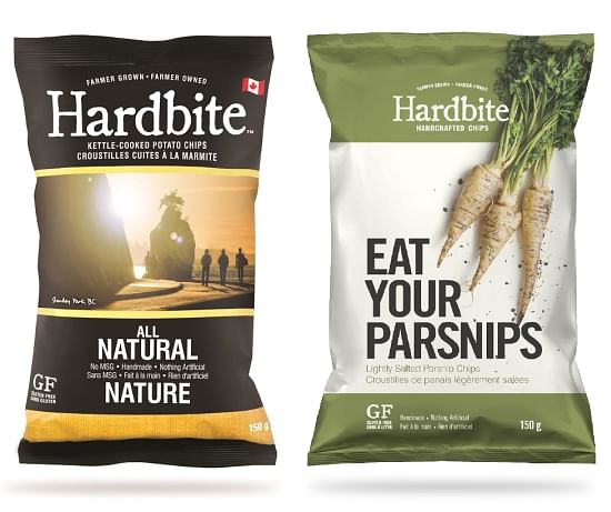 The Hardbite branded items that are Non-GMO Project Verified: All Natural potato chips and Lightly Salted Parsnip Chips.