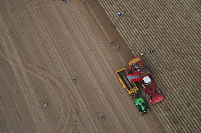 Aerial view of the potato harvesting demonstrations