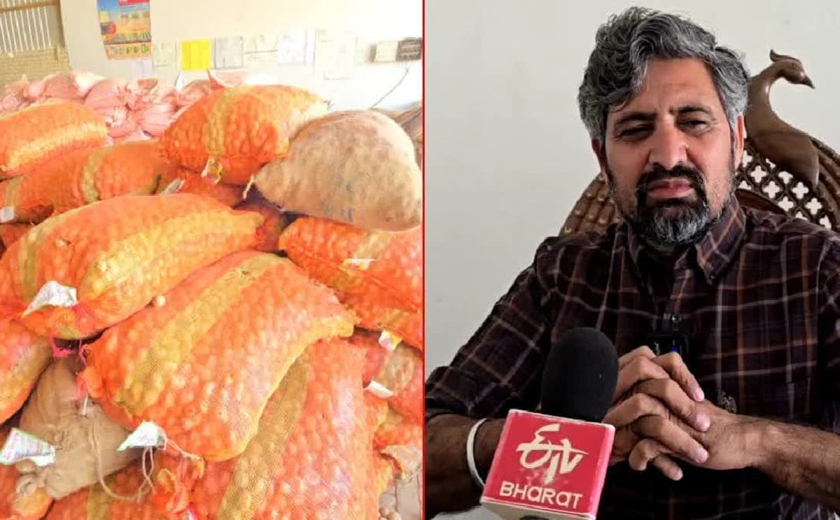 Bags of disease-free, high-yield potato seeds ready for dispatch, with Harvinder Singh, Founder & Director of Noor Agro Farm, speaking to ETV Bharat about his innovative farming methods.