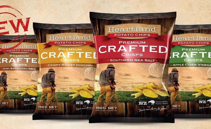 New Zealand potato chip manufacturer Heartland Potato Chips moves into 'kettle chips' with these four flavours of 'Premium Crafted Crisps'