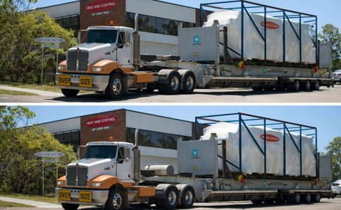 No, you are not seeing double! TWO custom built Heat and Control potato chip fryers are loaded onto trucks for transport to the customer. No, you are not seeing double! TWO custom built Heat and Control potato chip fryers are loaded onto trucks for transport to the customer.