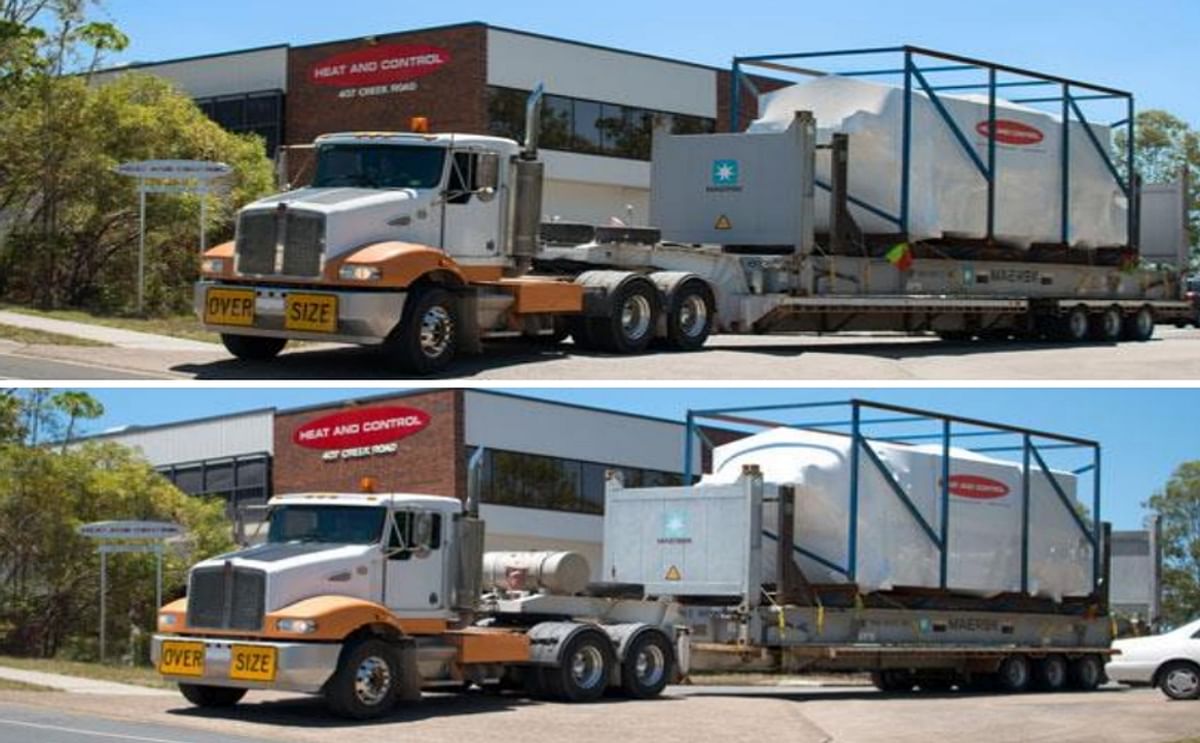 No, you are not seeing double! TWO custom built Heat and Control potato chip fryers are loaded onto trucks for transport to the customer.