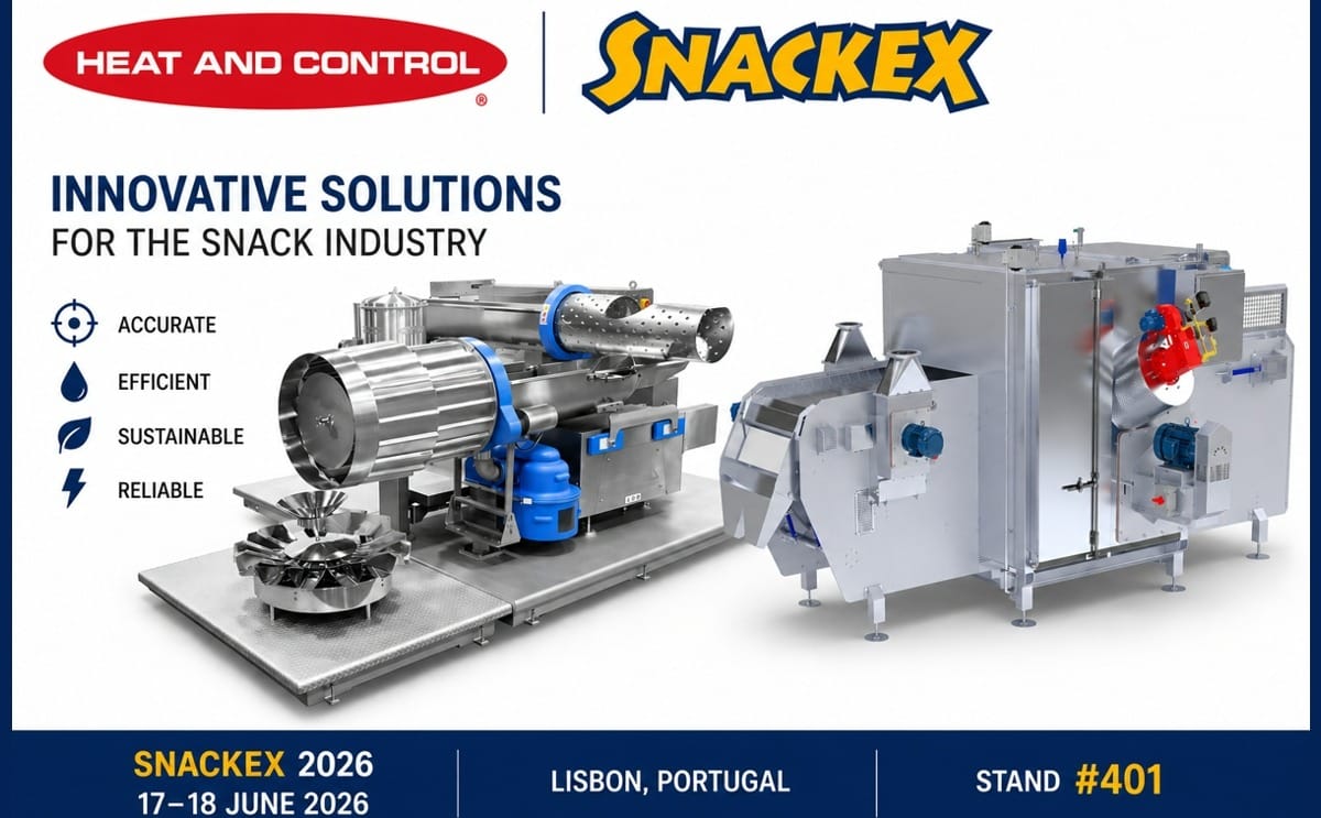 Heat and Control will highlight its latest processing, seasoning, water conservation and packaging technologies at Snackex 2026, showcasing solutions designed to improve efficiency, sustainability and production performance for snack manufacturers.