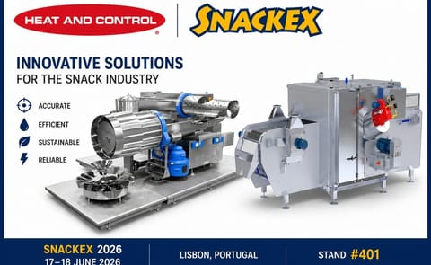 Heat and Control will highlight its latest processing, seasoning, water conservation and packaging technologies at Snackex 2026, showcasing solutions designed to improve efficiency, sustainability and production performance for snack manufacturers. Heat and Control will highlight its latest processing, seasoning, water conservation and packaging technologies at Snackex 2026, showcasing solutions designed to improve efficiency, sustainability and production performance for snack manufacturers.
