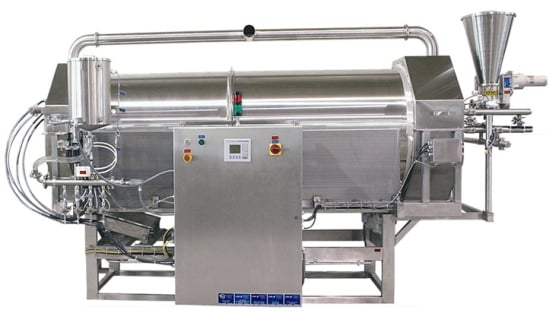 The Spray Dynamics two-stage coating system provides consistent, uniform application of liquid and dry coatings on extruded, baked, frozen, and fried products. The Spray Dynamics two-stage coating system provides consistent, uniform application of liquid and dry coatings on extruded, baked, frozen, and fried products.