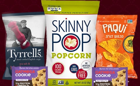 The Amplify product range includes Skinnypop popcorn, Tyrrell's potato chips and Paqui tortilla chips. The Amplify product range includes Skinnypop popcorn, Tyrrell's potato chips and Paqui tortilla chips.