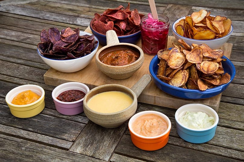 These are the HipChips savoury options, potato chips and dips