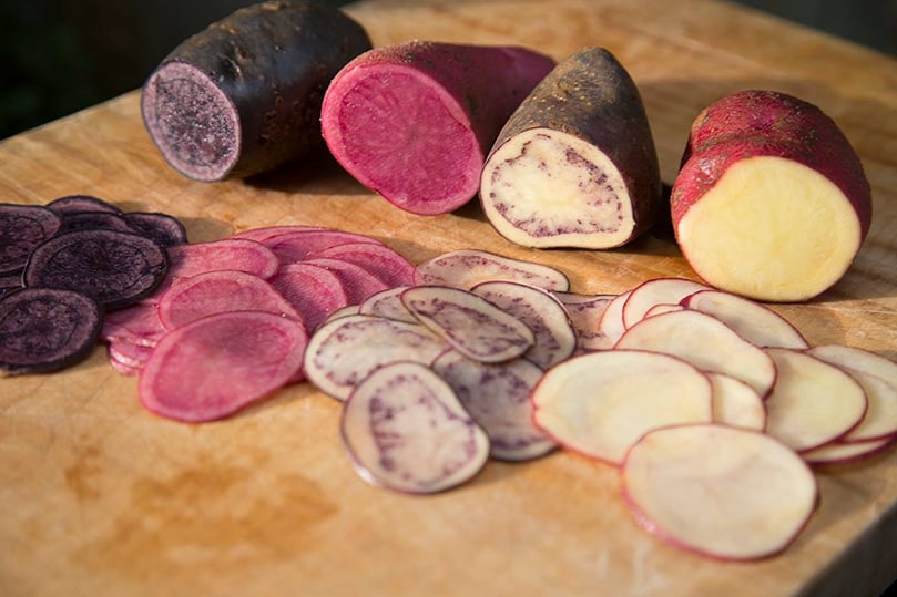 Chips are prepared on the spot from heritage potato varieties Chips are prepared on the spot from heritage potato varieties