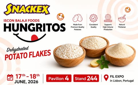 Hungritos will showcase its customizable dehydrated potato flakes and potato powder at SNACKEX 2026 in Lisbon, Portugal Hungritos will showcase its customizable dehydrated potato flakes and potato powder at SNACKEX 2026 in Lisbon, Portugal