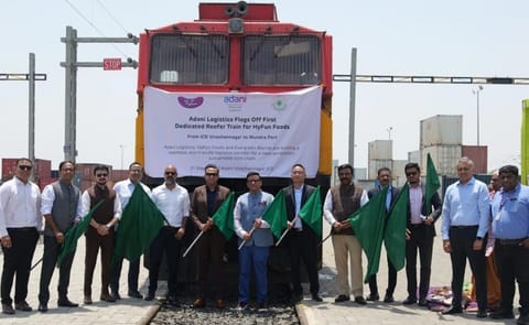 Adani Logistics Ltd flags off India’s first dedicated reefer export train for HyFun Foods in Gujarat. Adani Logistics Ltd flags off India’s first dedicated reefer export train for HyFun Foods in Gujarat.