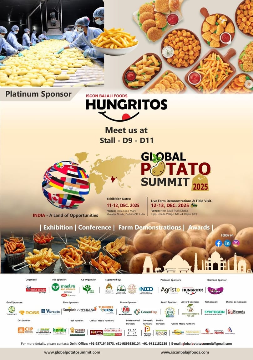 Celebrating excellence and innovation in India’s potato industry! Meet Hungritos by Iscon Balaji Foods, the Platinum Sponsor at GPS 2025, setting global standards in quality, taste, and innovation. #PotatoInnovation #Hungritos #GlobalPotatoSummit Celebrating excellence and innovation in India’s potato industry! Meet Hungritos by Iscon Balaji Foods, the Platinum Sponsor at GPS 2025, setting global standards in quality, taste, and innovation. #PotatoInnovation #Hungritos #GlobalPotatoSummit