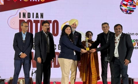 Iscon Balaji Foods representatives receive the Frozen Potato Products Leadership Award at the Global Potato Summit 2025, held at India Expo Mart, Greater Noida, recognising the company’s leadership and innovation in the frozen potato segment. Iscon Balaji Foods representatives receive the Frozen Potato Products Leadership Award at the Global Potato Summit 2025, held at India Expo Mart, Greater Noida, recognising the company’s leadership and innovation in the frozen potato segment.