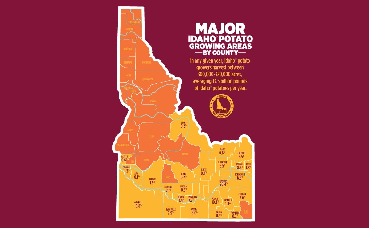 Idaho Potato growing locations (Idaho Potato Commission) Idaho Potato growing locations (Idaho Potato Commission)