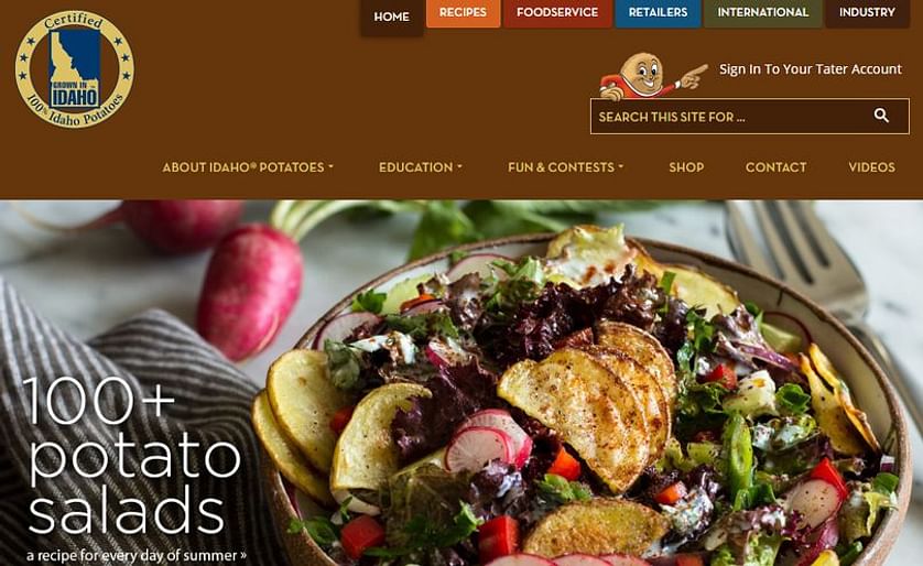 Screenshot of the homepage of the Idaho Potato Commission website https://idahopotato.com/