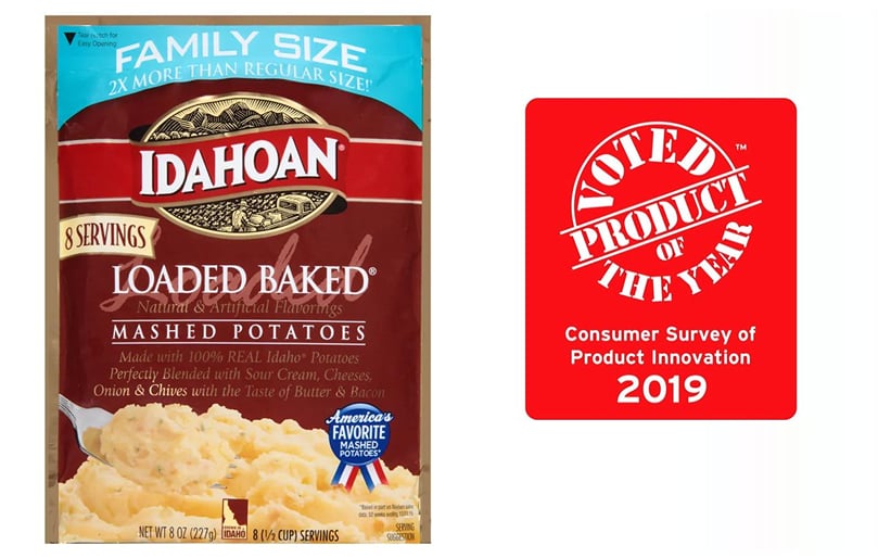 Idahoan family size mashed potatoes voted product of the year 2019 in the category side dishes Idahoan family size mashed potatoes voted product of the year 2019 in the category side dishes