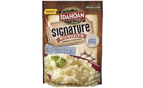 New Idahoan Signature Russets Mashed Potatoes come in a 9.74 ounce and 16.23 ounce resealable pouch and are available at grocers nationwide (United States)