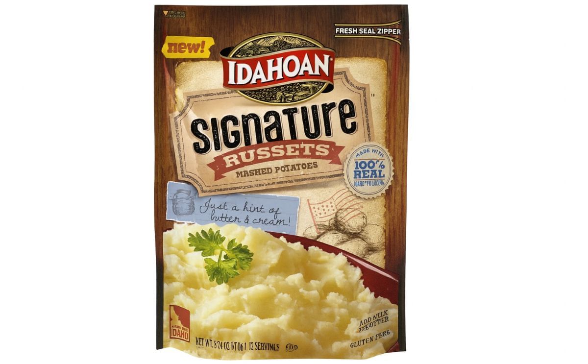 New Idahoan Signature Russets Mashed Potatoes come in a 9.74 ounce and 16.23 ounce resealable pouch and are available at grocers nationwide (United States)