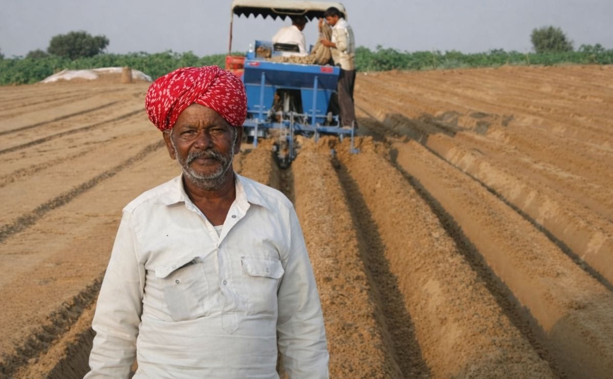 A farmer stands at the site of his first potato fields in Dido village in Jaisalmer district (Courtesy: CIP)