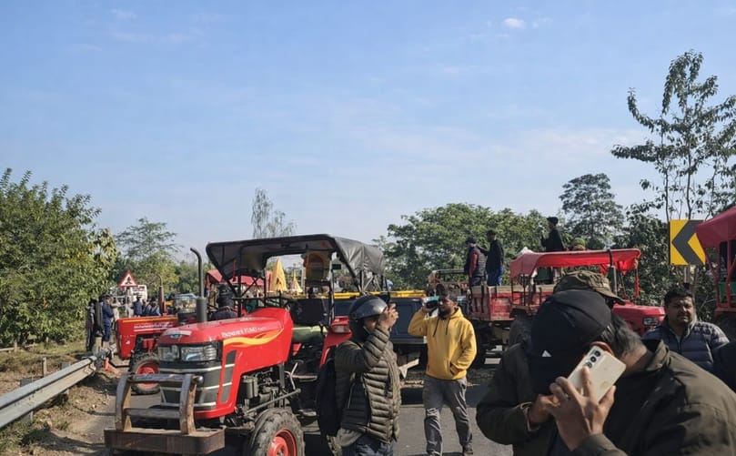 Farmers arrived at the protest site with tractors