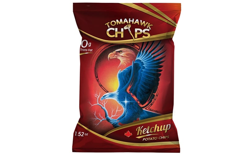 The packaging for Tomahawk Chips is designed by Indigenous artists, whose work Lea promotes through chip sales. (Courtesy: Facebook / @tomahawkchips) The packaging for Tomahawk Chips is designed by Indigenous artists, whose work Lea promotes through chip sales. (Courtesy: Facebook / @tomahawkchips)