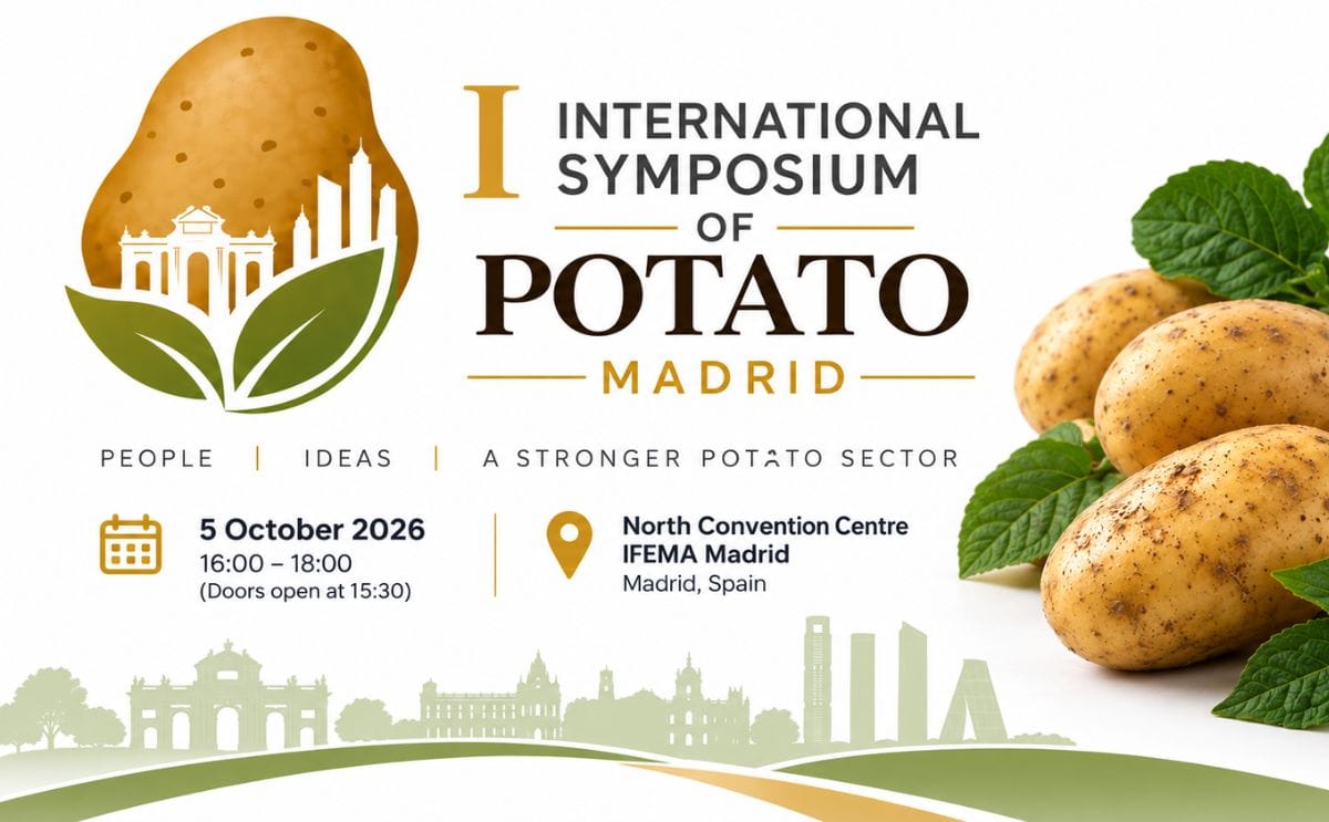 The 1st International Symposium of Potato will bring together more than 400 potato professionals in Madrid on October 5, 2026, ahead of Fruit Attraction 2026. (AI-generated illustration by PotatoPro)