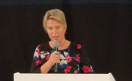 Vlaams minister van Landbouw Joke Schauvliege spreekt tijdens de kick-off van de 'Can you imagine a world without potatoes' campagne Vlaams minister van Landbouw Joke Schauvliege spreekt tijdens de kick-off van de 'Can you imagine a world without potatoes' campagne