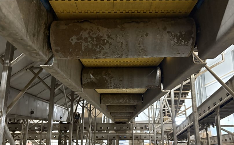 The upgraded conveyor system beneath Idahoan Foods' even-flow bins delivers more reliable operation with minimal maintenance
