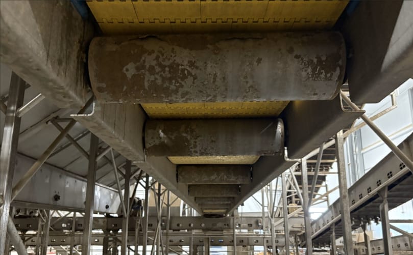 The upgraded conveyor system beneath Idahoan Foods' even-flow bins delivers more reliable operation with minimal maintenance