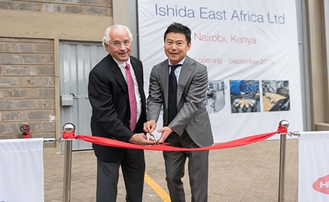 Ishida, a Japanese multinational manufacturer of food packing machinery, has opened a regional office in Nairobi, Kenya.
Shown here is the ribbon cutting by Takahide Ishida, President of Ishida and Tony Caridis, President of Heat and Control Ishida, a Japanese multinational manufacturer of food packing machinery, has opened a regional office in Nairobi, Kenya.
Shown here is the ribbon cutting by Takahide Ishida, President of Ishida and Tony Caridis, President of Heat and Control