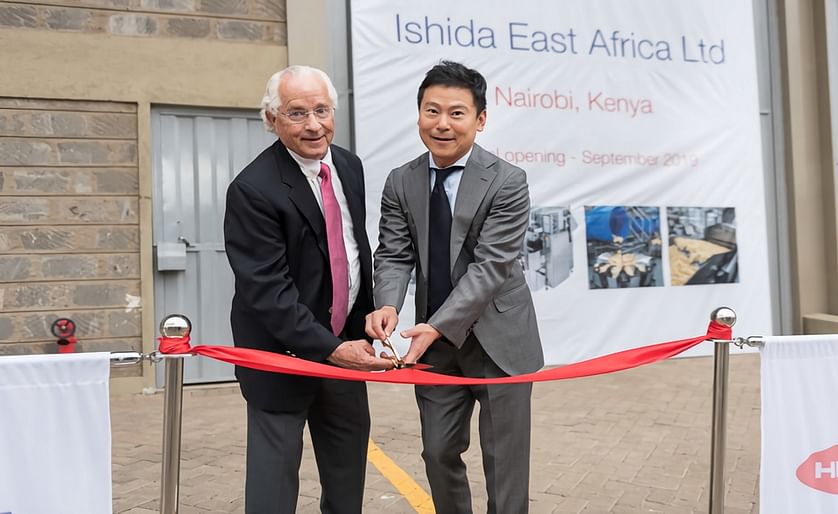 Ishida, a Japanese multinational manufacturer of food packing machinery, has opened a regional office in Nairobi, Kenya.
Shown here is the ribbon cutting by Takahide Ishida, President of Ishida and Tony Caridis, President of Heat and Control