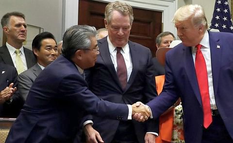 President Donald Trump formally signed the U.S.-Japan-Free Trade Agreement President Donald Trump formally signed the U.S.-Japan-Free Trade Agreement