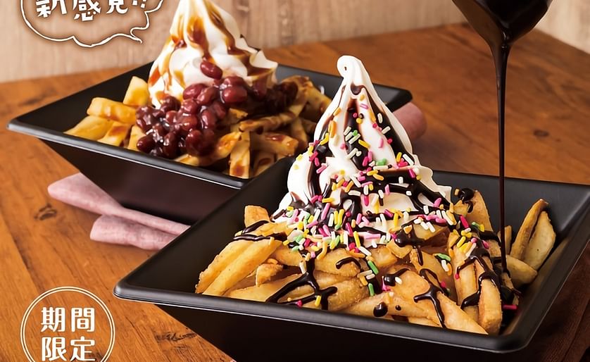 In Japan, Fast food chain 'First Kitchen' and First Kitchen/Wendy’s branches have launched two types of 'Dessert Potato' nationwide. Both dishes consist of French fries with a swirl of Hokkaido dairy-sourced vanilla ice cream, topped off with EITHER cho